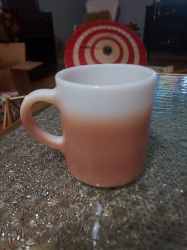 Vintage Hazel Atlas BROWN White Ombre Fade Coffee Cup Mug Milk Glass