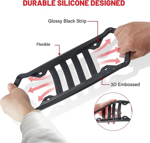 Silicone License Plate Frame Bracket Holder Embossed American Flag Car Tag Cover - Picture 6 of 8