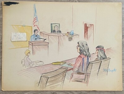 Vintage Chalk/Pastel Hand Drawn Artist Court Rendering Trial Skyhorse/Mohawk '78