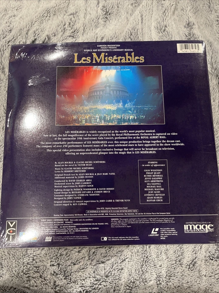 Les Miserables In Concert Laserdisc ID3465VL Widescreen LD WS 10th Ann New - Image 2 of 2