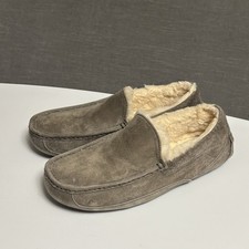 UGG Ascot Shoes Mens 9 Gray Suede Shearling Lined Moccasin Slippers Loafers