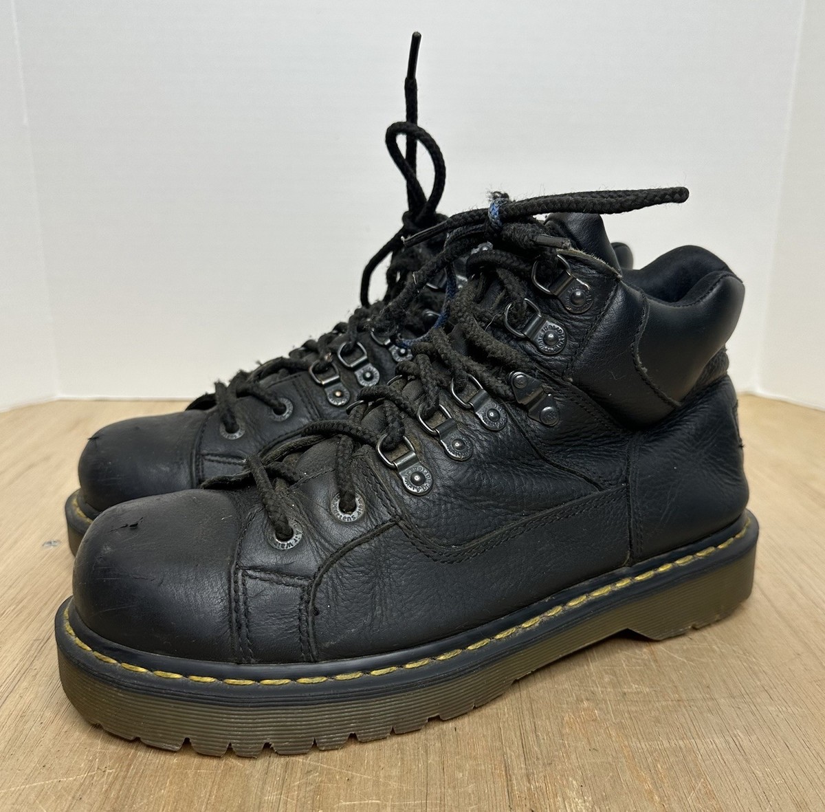 DR DOC MARTENS MENS 10 BLACK LEATHER BOOTS GRUNGE CHUNKY  display picture 3