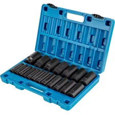 Impact Socket Set 1/2 In. 19 Piece Impact Sockets, Deep Socket, 6-Point Sockets,