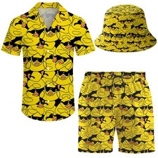 Men's 2 Piece Tracksuit Cute Sunglasses Rubber Duck Hawaiian Shirt Shorts But...