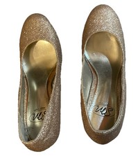 SM New York Wedge Platform Gold Glitter Closed Toe Slip On Heels
