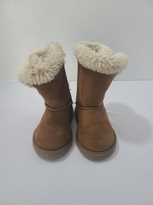 Girls Brown Faux Suede Shearling Winter Boots Toggle Mid Calf Size 5