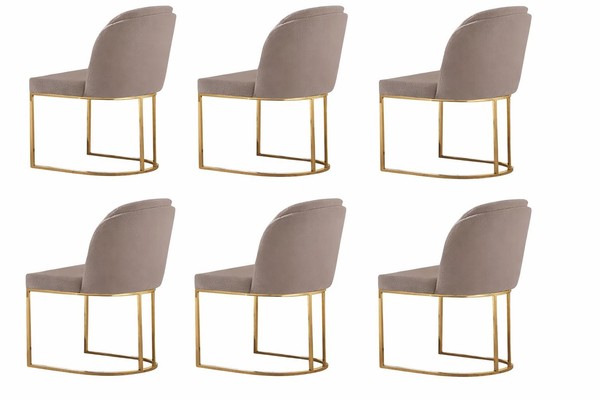 Set Aus 6 Eleganten StüHlen Mit Weichem Stoffbezug Und Goldrahmen-image