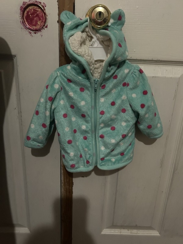 Healthtex Girls Aqua Polka Dot Hooded Fleece Jacket 0/3 Months Blue Pink White