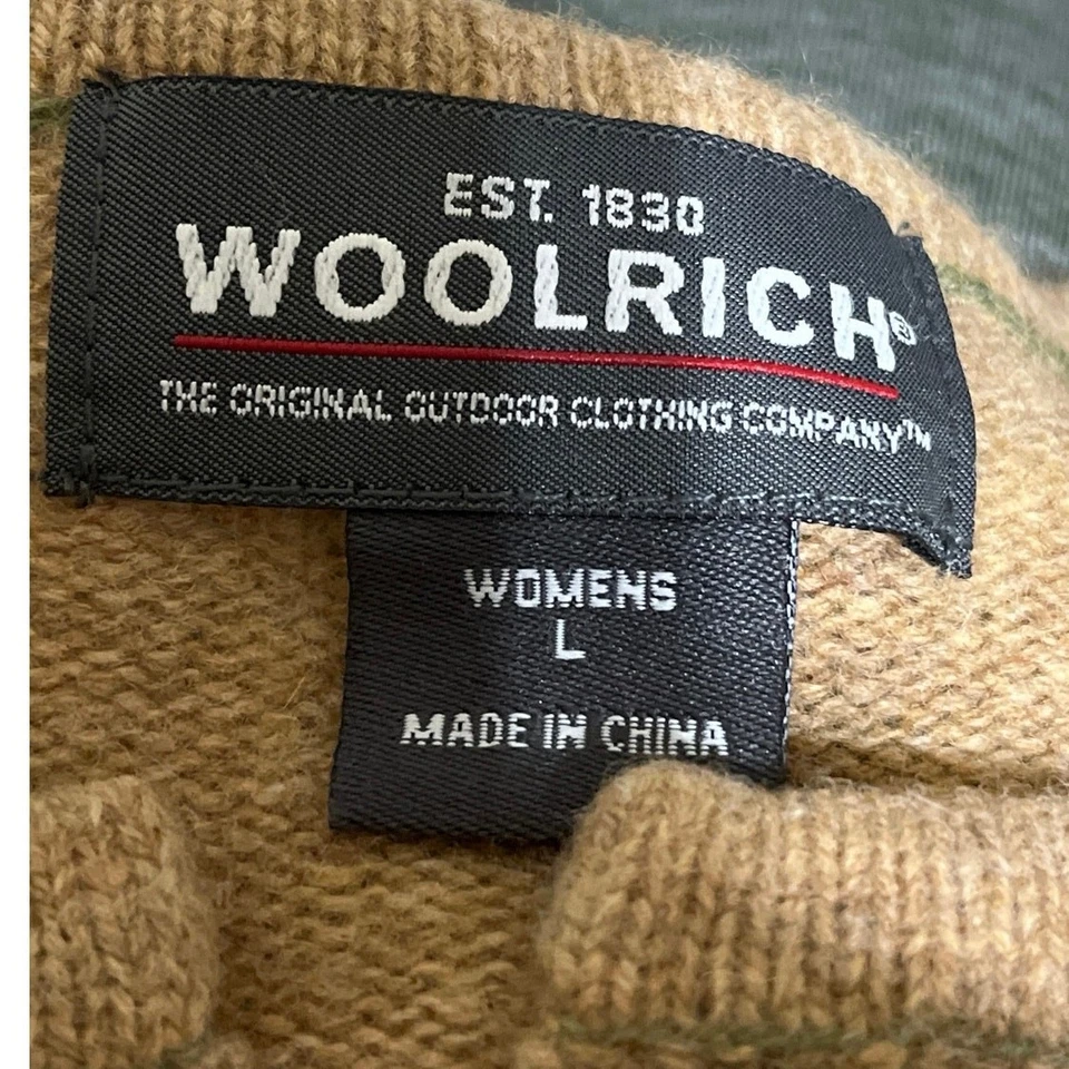 Cárdigan suéter Woolrich 100 % lana de cordero tostado, verde y óxido para mujer talla grande  Foto 2 de 4