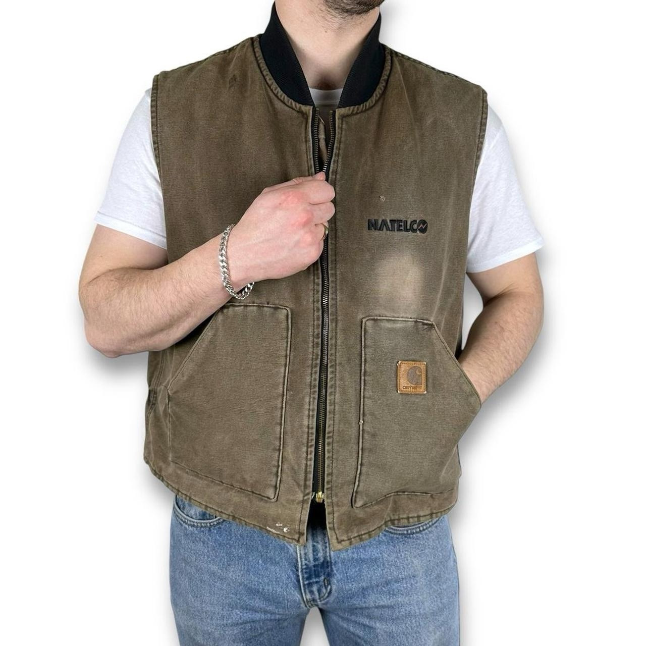 Vintage Union Made Carhartt V02 CHT Canvas Work Vest / Gilet, Brown, XXL (CB52) image 2