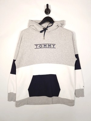 Tommy Hilfiger Hoodie Small Relaxed Herren Grau Weiß Navy Colour Block Pullover