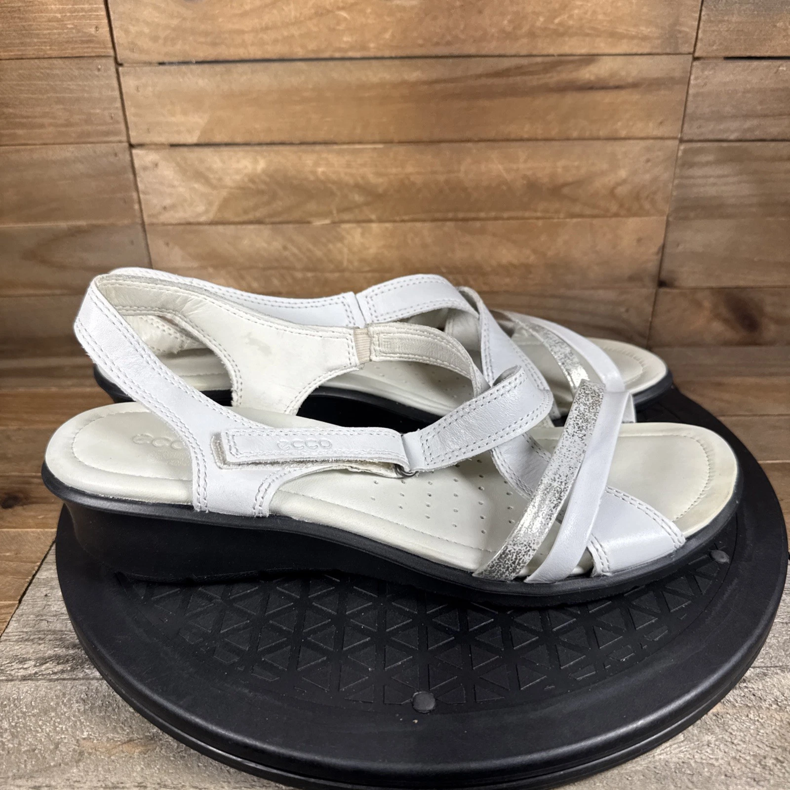 Ecco Felicia sandali donna US 9 5 10 Eur 40 pelle bianca cinturino comodi
