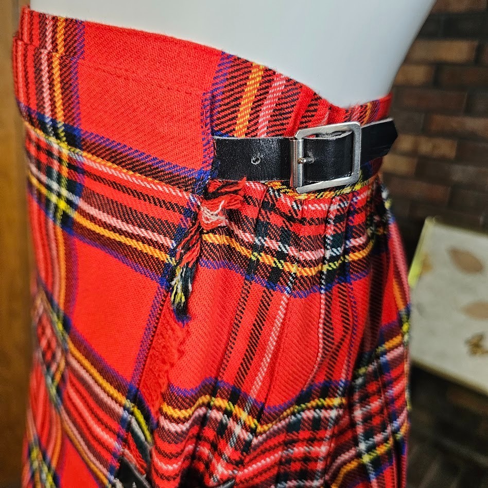Vtg 80s British Punk Tartan Plaid Accordion Pleated Wool Buckle Wrap Skirt XS/S image 8