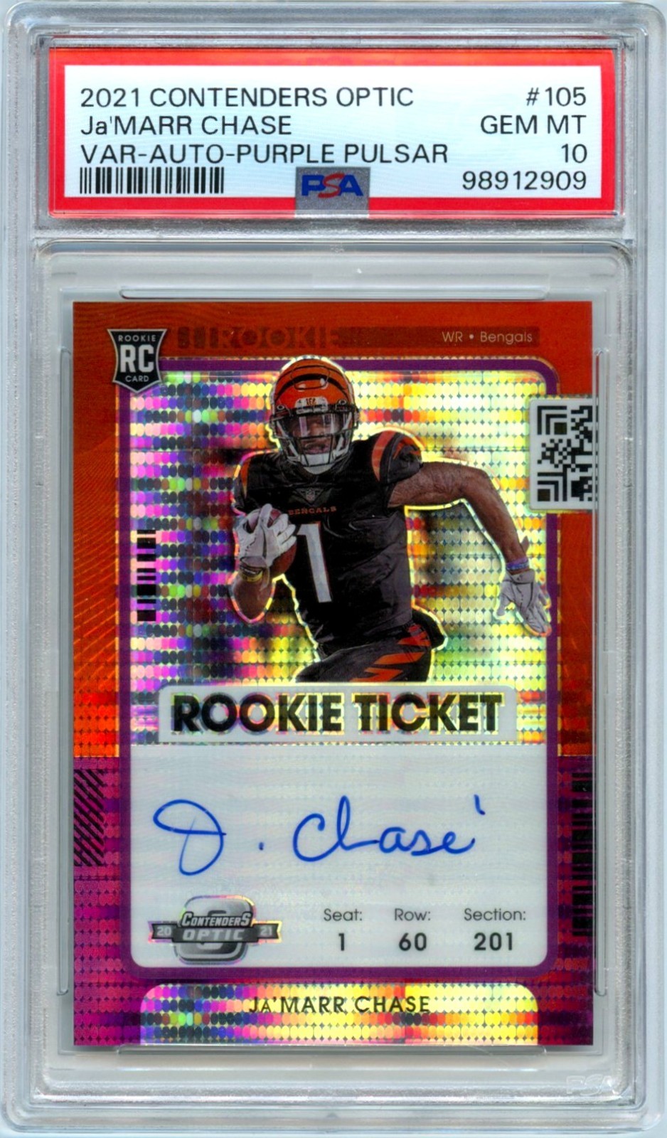 JaMarr Chase Panini Contenders Optic #105 Autograph-Purple Pulsar