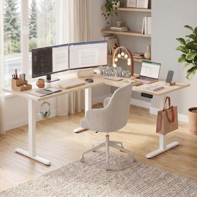 L-Shaped Electric Standing Desk,  63''x55'' Adjustable Corner Computer Desk Office