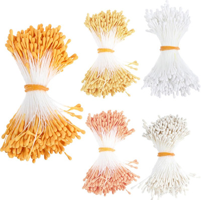 1700 Pcs Flower Stamens, 3Mm Weiße Perlen Doppelköpfe Blumenstaubblätter, Staubb