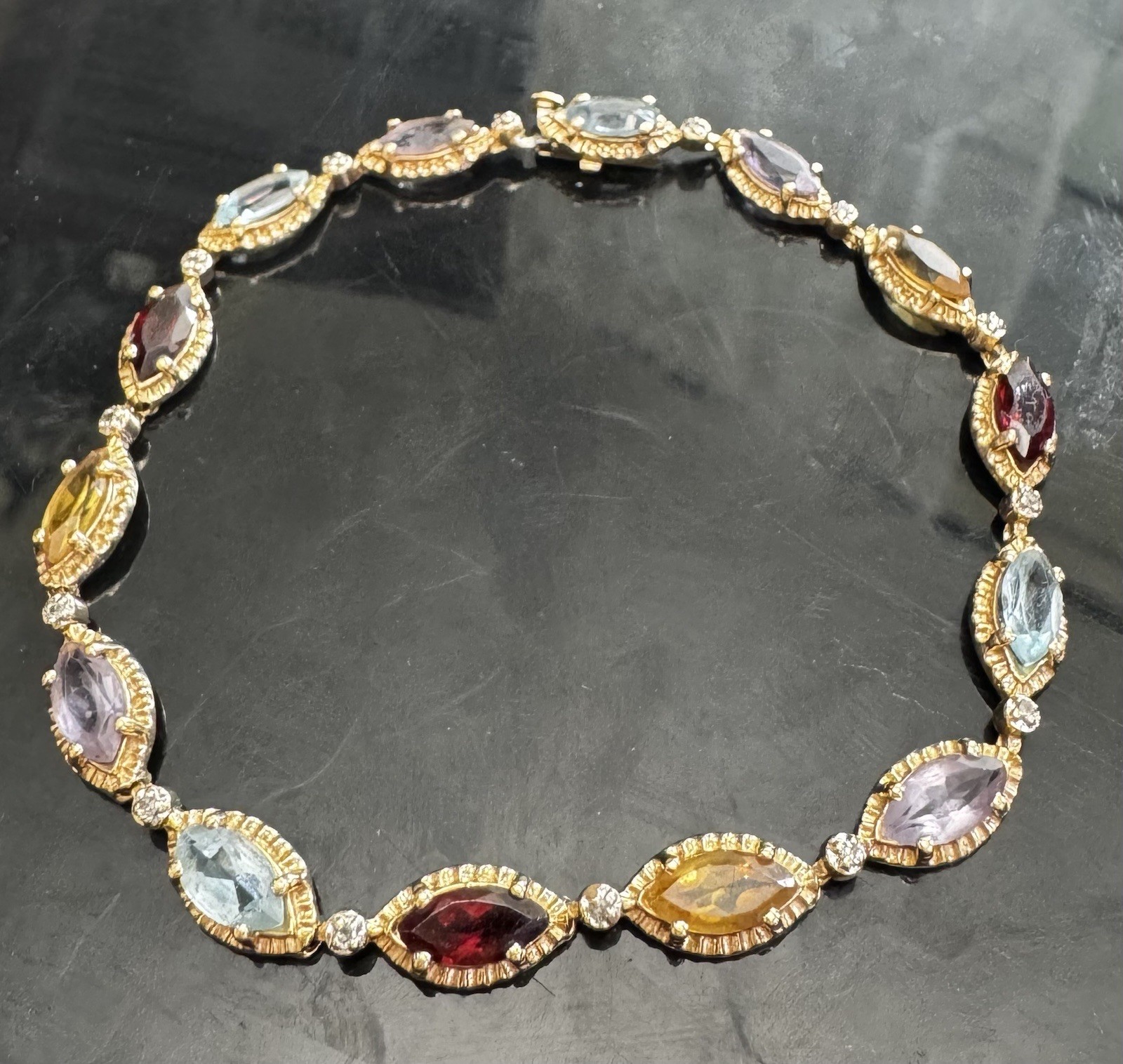 Multicolor Gemstone 14k Solid Yellow Gold Bracele… - image 1