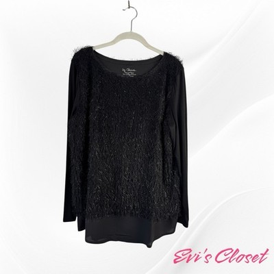 Chico s Woman s Black Layered Eyelash Overlay Top Tunic Slit In Back 2 Large 12