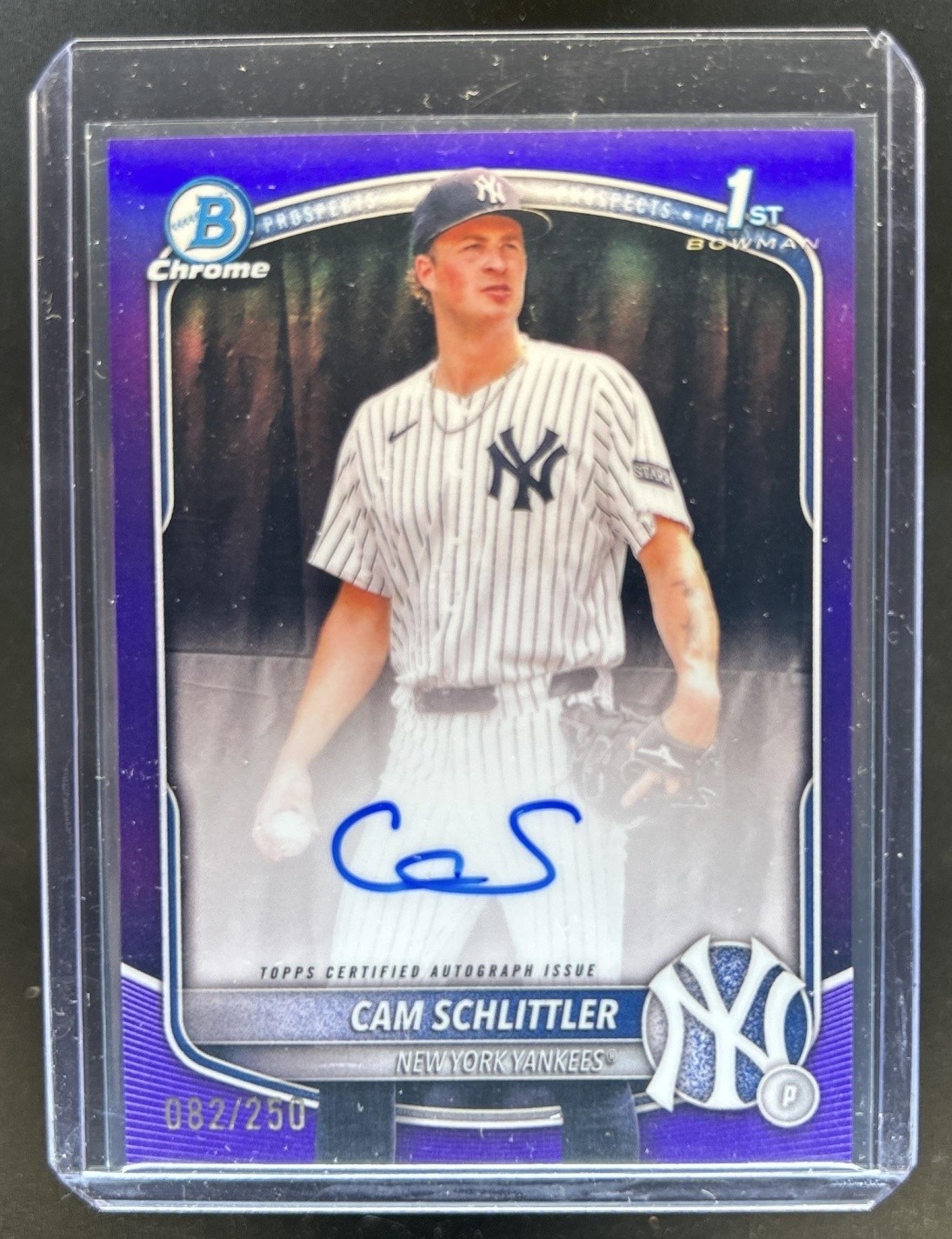 2025 Bowman Chrome Cam Schlittler Auto Purple Refractor 1st #/250 Yankees