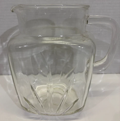 Vintage Small Glass Pitcher Federal Glass Star Starburst  Clear W/Handle
