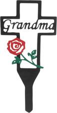 Memorial Cross Garden Stake Metal Cemetery Decoration for Grandma Grave Marker O
