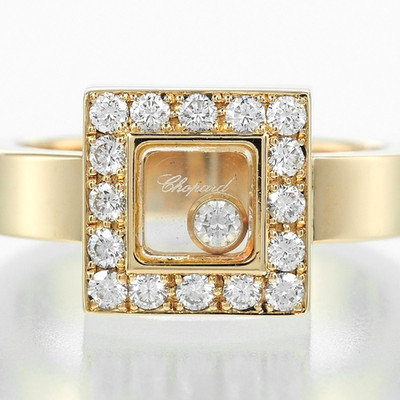 Chopard Happy Diamonds 18k Yellow Gold Square Band Ring Polished Gift EU52 US6.5