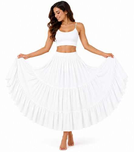 Long Women's Soft Cotton Skirts 10 Yard 3 Tiered Gypsy Belly Dance Swing Dresses