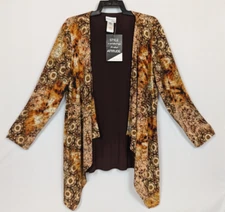 Attitudes by Renee NWT Women's 1X Brown Multi Reversible Drape Front Knit Jacket