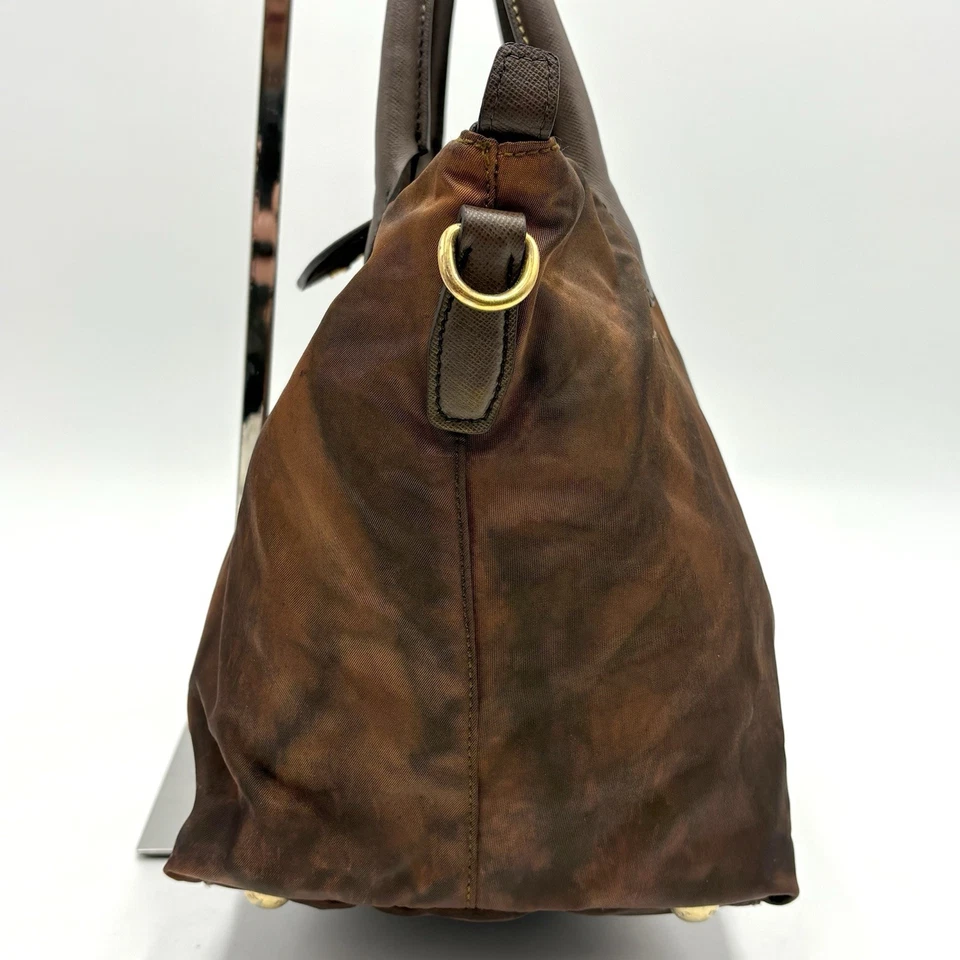 Auténtico Bolso de Mano Prada Tessuto Nylon × Cuero Saffiano Tabaco BN2106 2Y2314 Foto 4 de 4