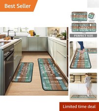 Rustic Farmhouse Kitchen Rug Set of 2 | Absorbent & Non-Slip | 17”x30”+17”x47”