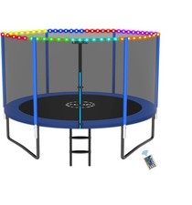 YORIN Outdoor Trampoline w/ Enclosure Net Ladder Light