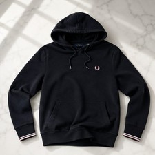 Fred Perry Black Hoodie Mens M Pink Laurel Wreath Pullover Sweatshirt