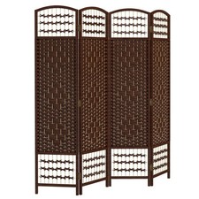 4 Panel Folding Room Divider Portable Privacy Screen Wave Fiber Brown
