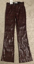 ZARA black red sequin bootcut boot cut pants Small S NWT