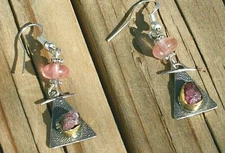 Pink Tourmaline Raw Nugget and Bead Earrings Artisan Crafted!