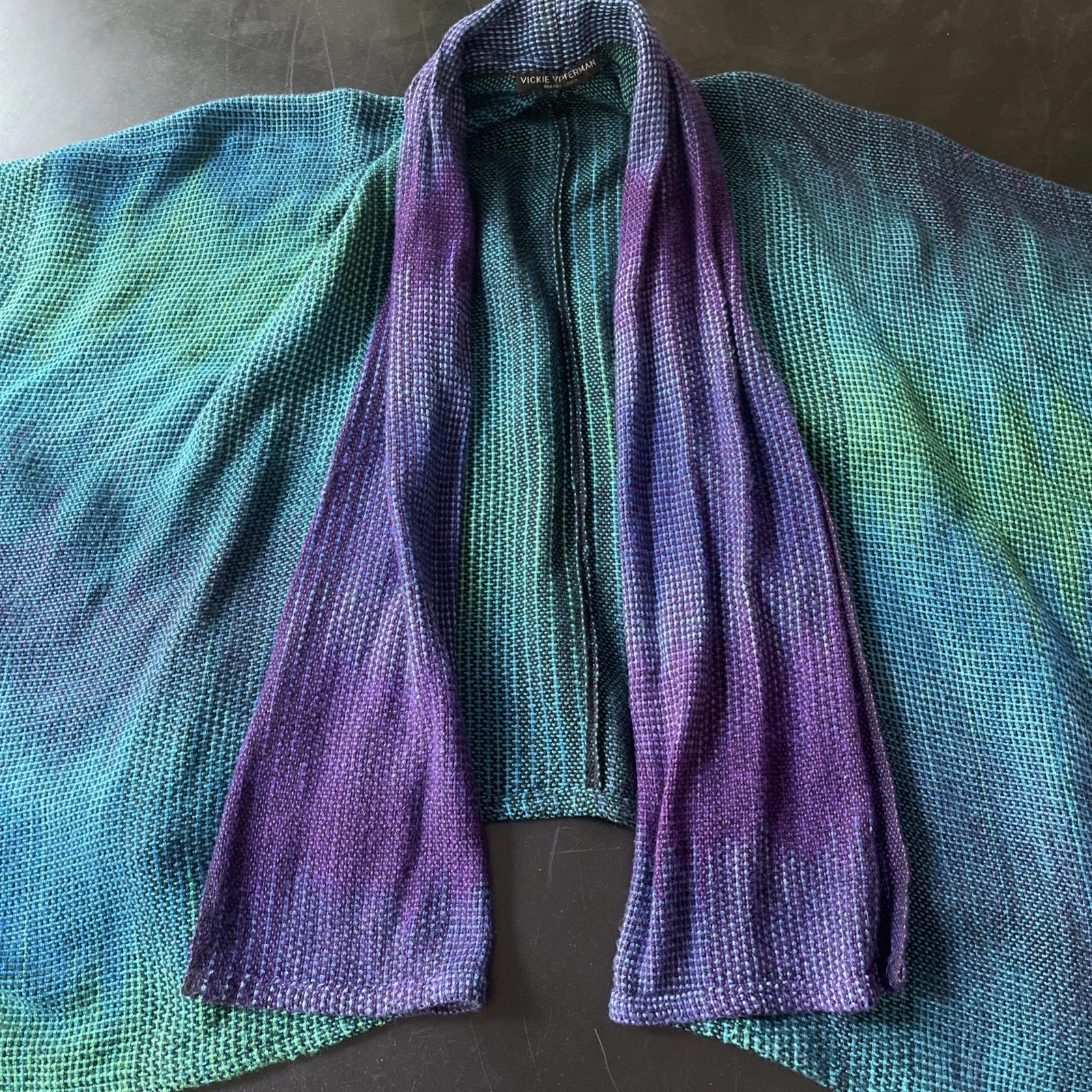 VICKIE VIPPERMAN Weaving Studio Rare Artisan Knit Cardigan Poncho Boho Hand Dyed