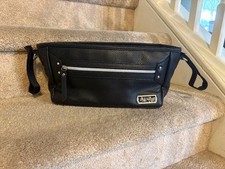 Itzy Ritzy Stroller Organizer Caddy - Black Vegan Leather - Adjustable Zippered 