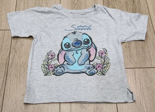 Disney Stitch Girl’s Size XS 4/5 Gray Graphic Tee shirt