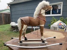 Vtg Antique Rocking Horse Pony Aluminum Antique Real Hair Riding Toy Mid Century