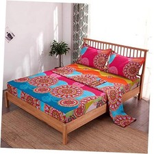 Bohemian Retro Bedding Sheet Set,1 Fitted Sheet, 1 Flat, 2 Queen Rose Pink