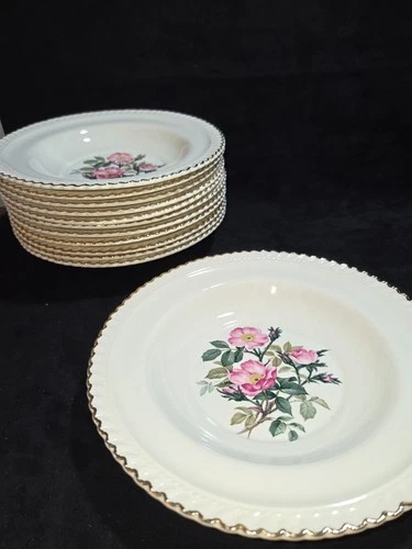 Harker Pottery Co 22KT Gold Rimmed Floral Pink Wild Rose 8" Bowl