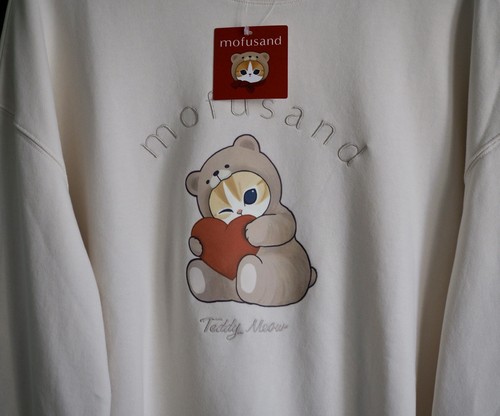 Mofusand Cat Meow Uniqlo Sweatshirt Crew Neck Off White Pullover Size XL - Picture 5 of 8