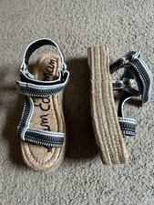 Sam Edelman Artica Woven Flatform Wedge Platform Espadrilles Sandal BLACK WHITE