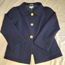 Talbots Collection Womens Italian Wool Navy Blazer Jacket Big Gold Buttons Sz 10