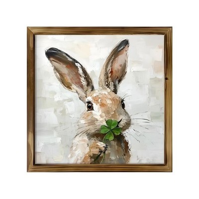 Easter Bunny With Shamrock Wooden Plaque Lucky Rustic Spring Holiday Wall Decor