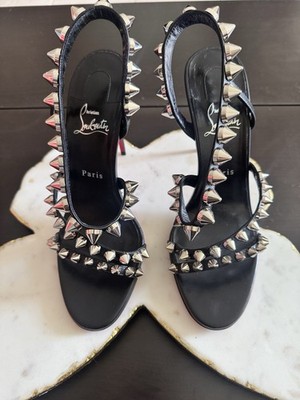 Christian Louboutin Black Studded Spike Strappy Stiletto Leather Heels Women