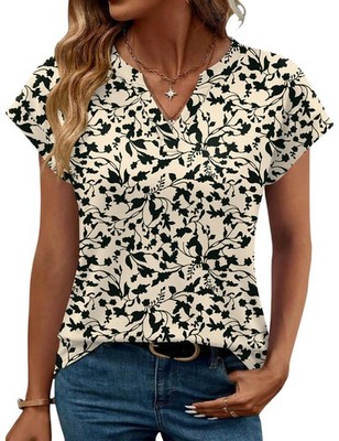 Rapbin Damen Tops V-Ausschnitt T-Shirts für Damen UK L, apricot schwarz geblümt 