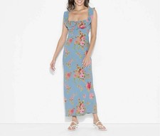 Wild Fable Flounce Sleeve Maxi Empire Waist Dress Blue Floral Size XXS NWT