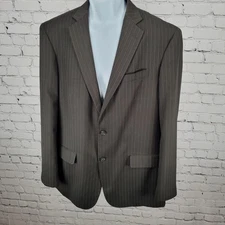 Stafford Brown Pinstriped 2 Button Vented Notch Blazer Sport Coat Jacket 42L