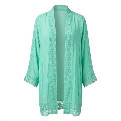 NEW Ruby Rd Women's 2X Tropical Splash Mint Green Lace Trim Kimono Cardigan Road